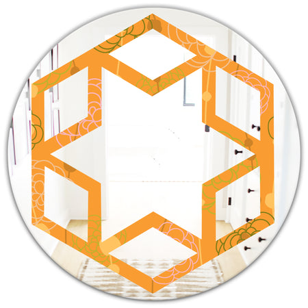 Retro handdrawn flowers III - Modern Round or Oval Wall Mirror - Hexagon Star