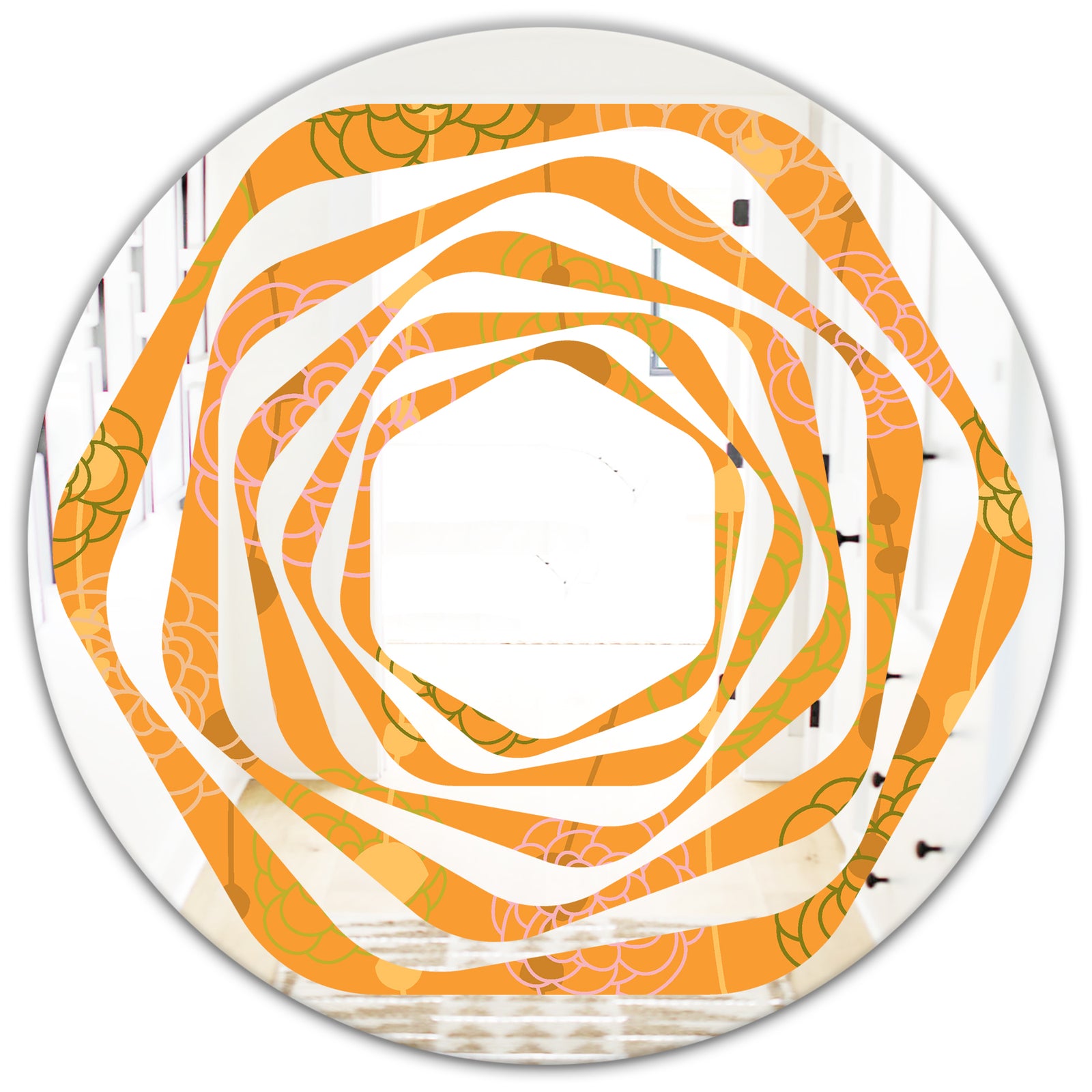 Retro handdrawn flowers III - Modern Round or Oval Wall Mirror - Whirl