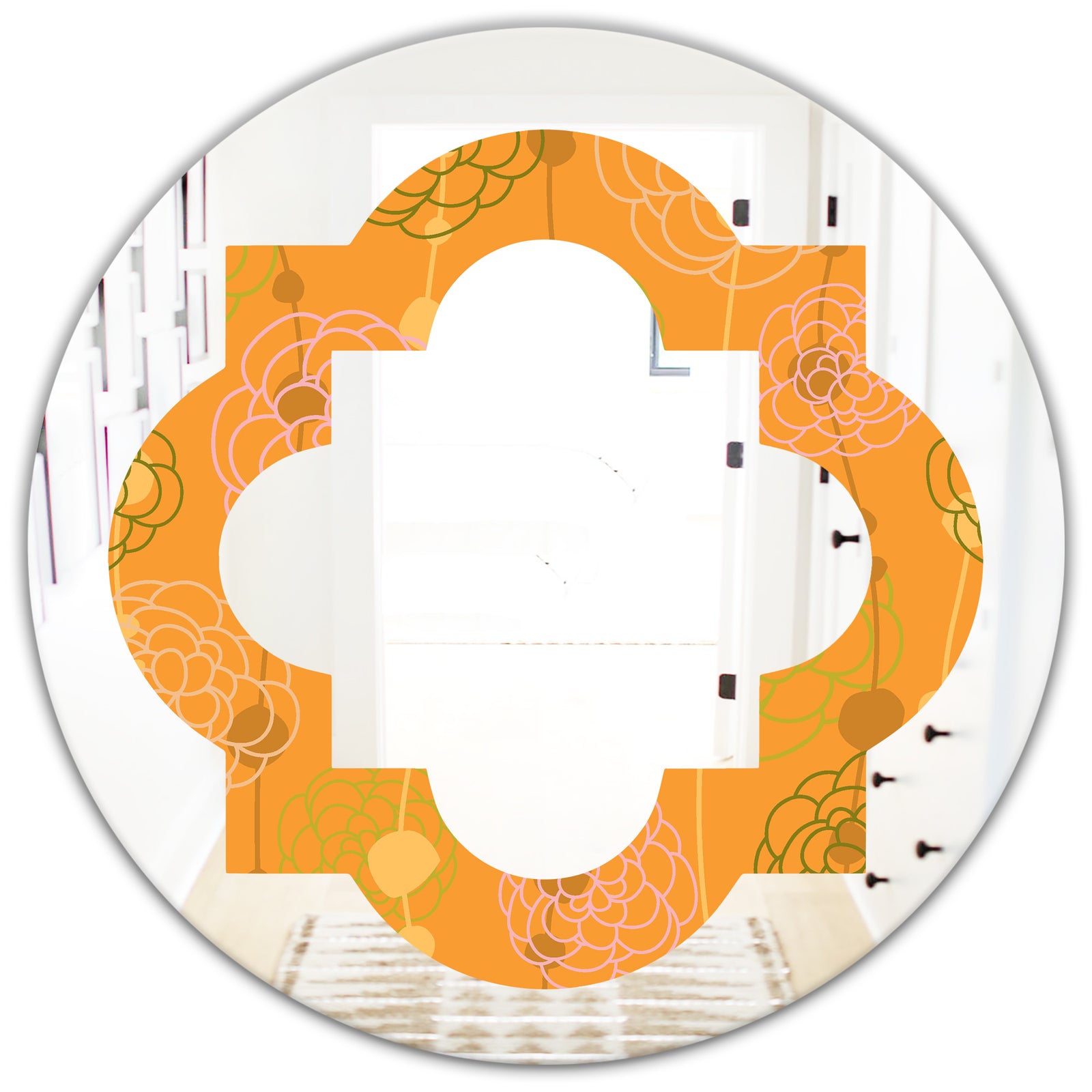 Retro handdrawn flowers III - Modern Round or Oval Wall Mirror - Quatrefoil