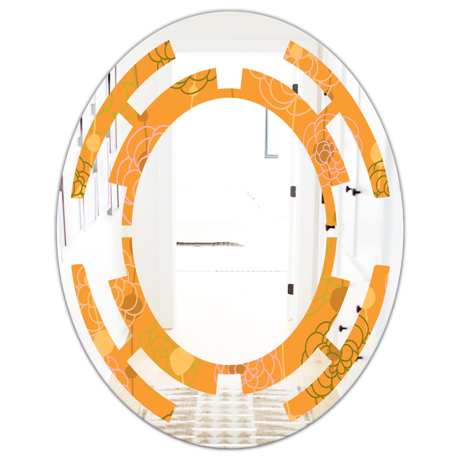 Retro handdrawn flowers III - Modern Round or Oval Wall Mirror - Space