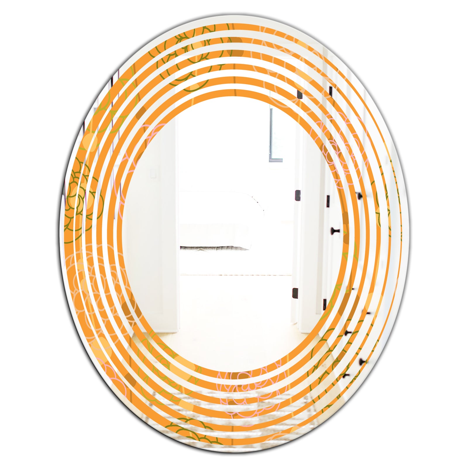 Retro handdrawn flowers III - Modern Round or Oval Wall Mirror - Wave