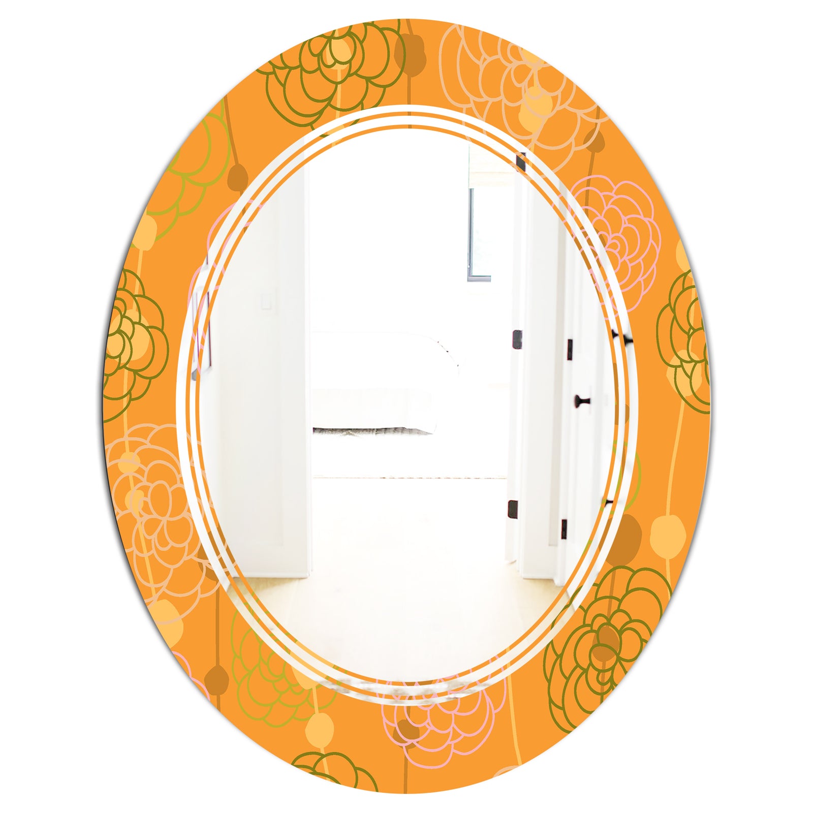 Retro handdrawn flowers III - Modern Round or Oval Wall Mirror - Triple C