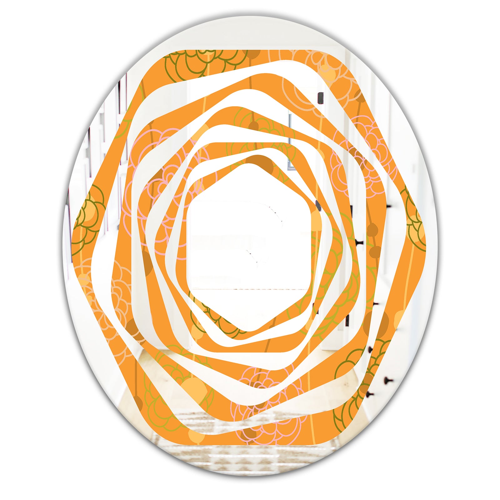 Retro handdrawn flowers III - Modern Round or Oval Wall Mirror - Whirl