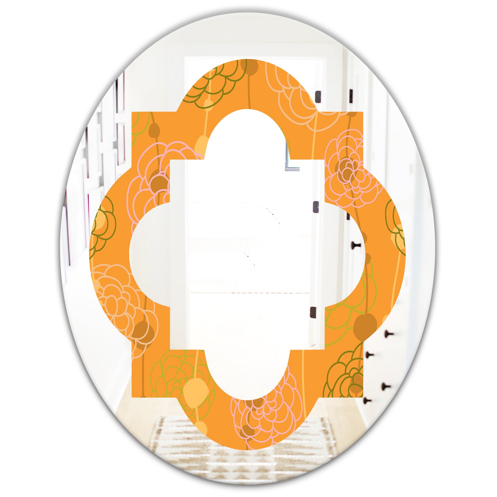 Retro handdrawn flowers III - Modern Round or Oval Wall Mirror - Quatrefoil
