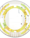 Retro Handdrawn Flowers On Green Background - Modern Round or Oval Wall Mirror - Space