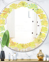 Retro Handdrawn Flowers On Green Background - Modern Round or Oval Wall Mirror - Leaves