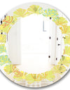 Retro Handdrawn Flowers On Green Background - Modern Round or Oval Wall Mirror - Leaves