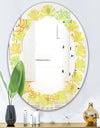 Retro Handdrawn Flowers On Green Background - Modern Round or Oval Wall Mirror - Leaves