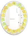 Retro Handdrawn Flowers On Green Background - Modern Round or Oval Wall Mirror - Leaves
