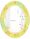 Retro Handdrawn Flowers On Green Background - Modern Round or Oval Wall Mirror - Triple C