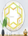 Retro Handdrawn Flowers On Green Background - Modern Round or Oval Wall Mirror - Hexagon Star