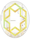 Retro Handdrawn Flowers On Green Background - Modern Round or Oval Wall Mirror - Hexagon Star