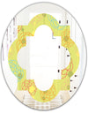 Retro Handdrawn Flowers On Green Background - Modern Round or Oval Wall Mirror - Quatrefoil