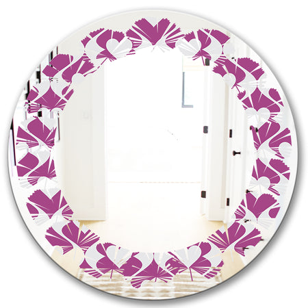 Retro Pattern Abstract Design VIII - Modern Round or Oval Wall Mirror - Leaves