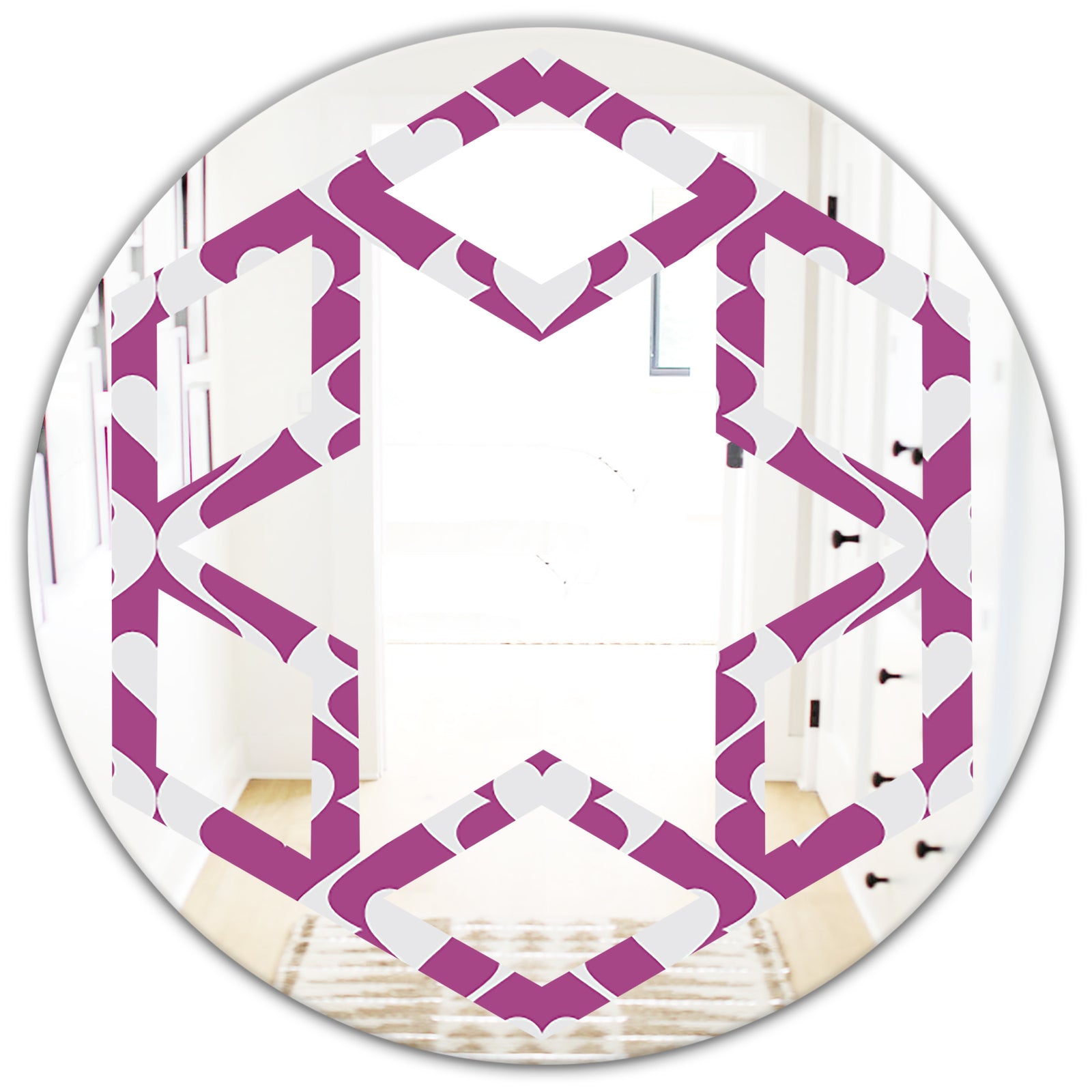 Retro Pattern Abstract Design VIII - Modern Round or Oval Wall Mirror - Hexagon Star