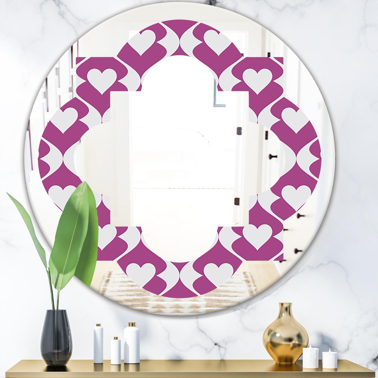 Retro Pattern Abstract Design VIII - Modern Round or Oval Wall Mirror - Quatrefoil