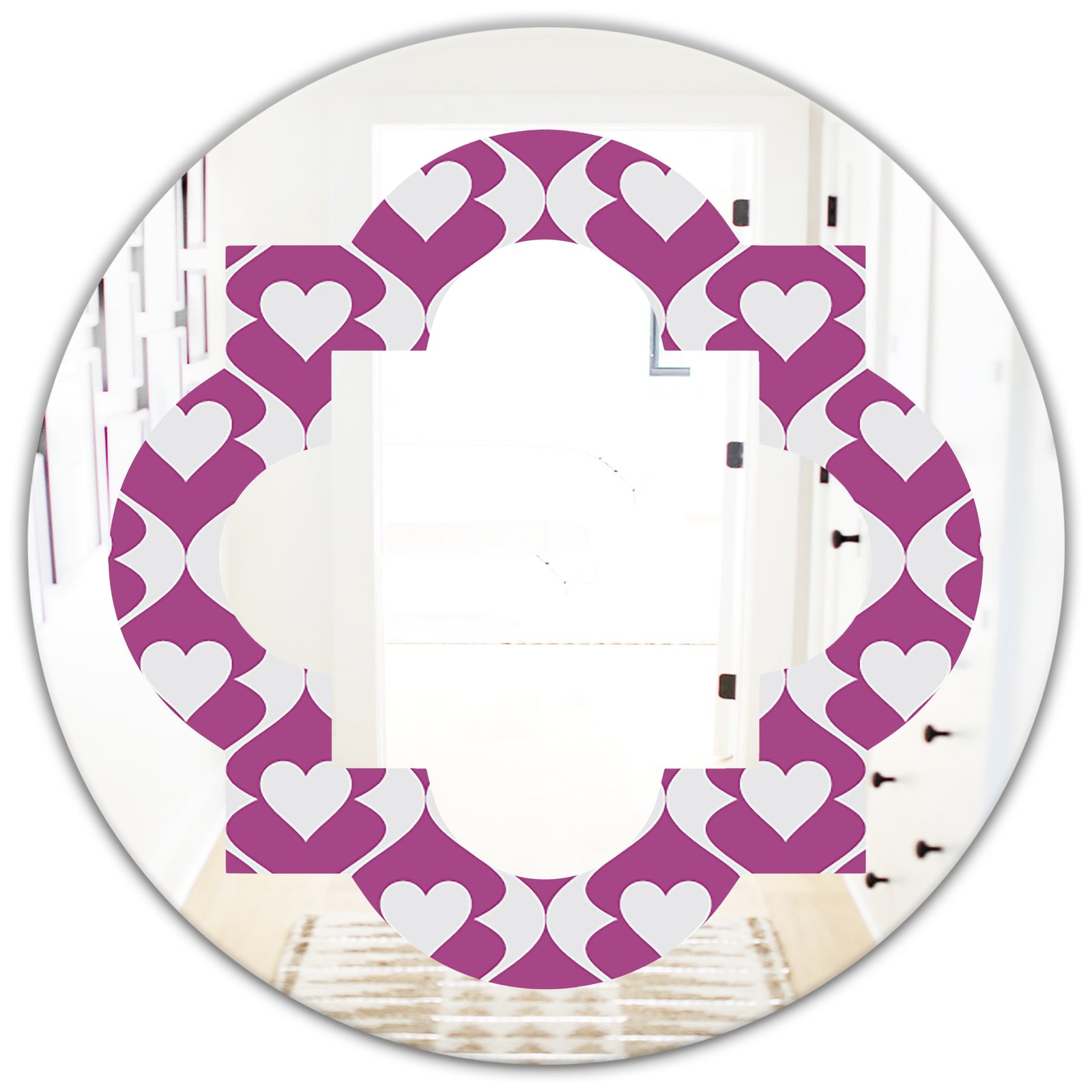 Retro Pattern Abstract Design VIII - Modern Round or Oval Wall Mirror - Quatrefoil