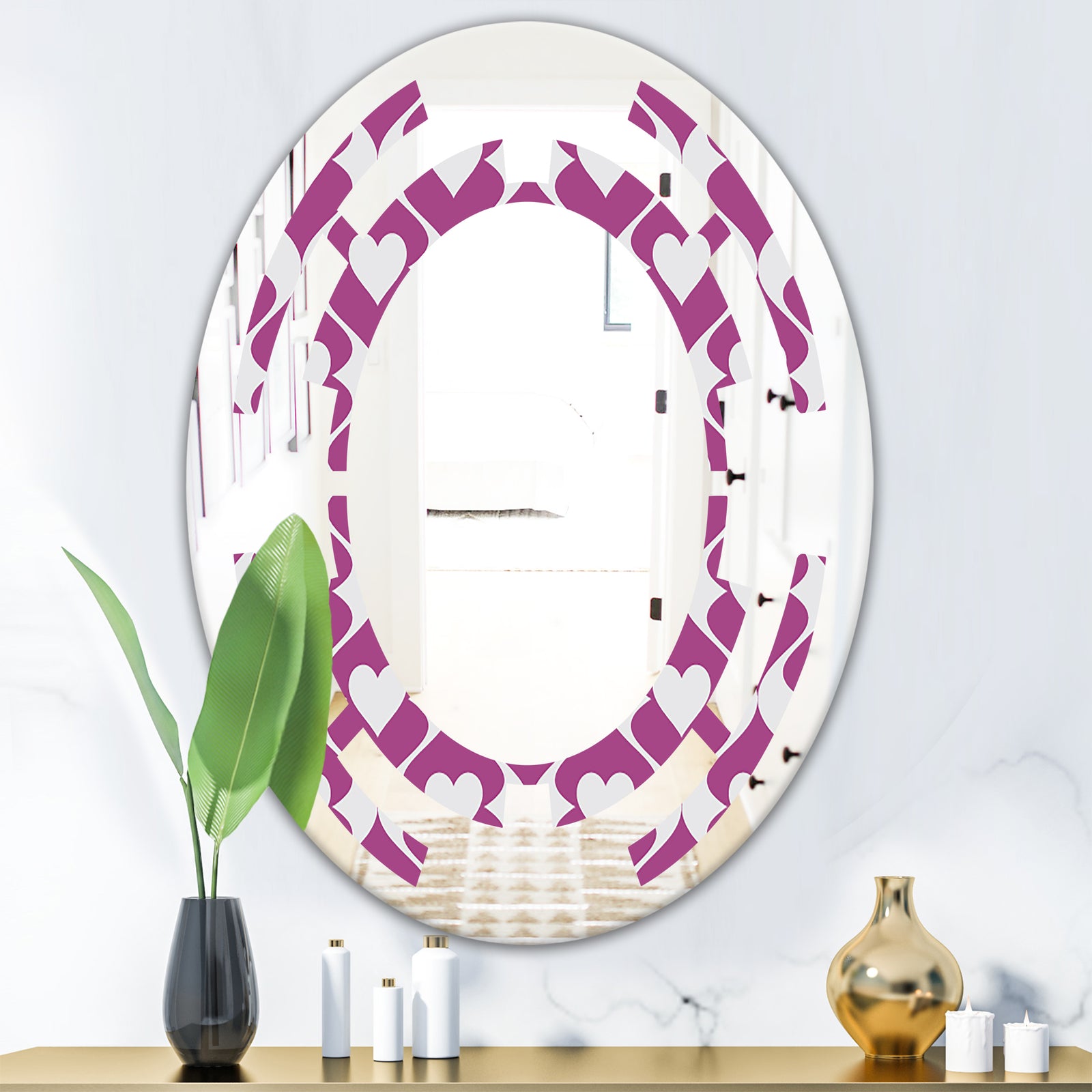 Retro Pattern Abstract Design VIII - Modern Round or Oval Wall Mirror - Space