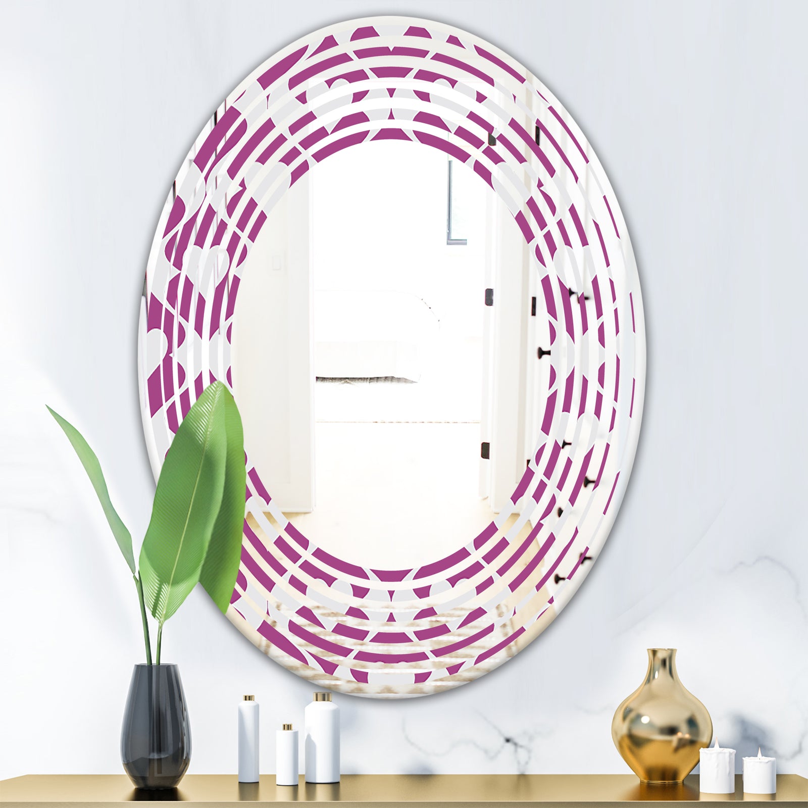 Retro Pattern Abstract Design VIII - Modern Round or Oval Wall Mirror - Wave