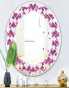 Retro Pattern Abstract Design VIII - Modern Round or Oval Wall Mirror - Leaves