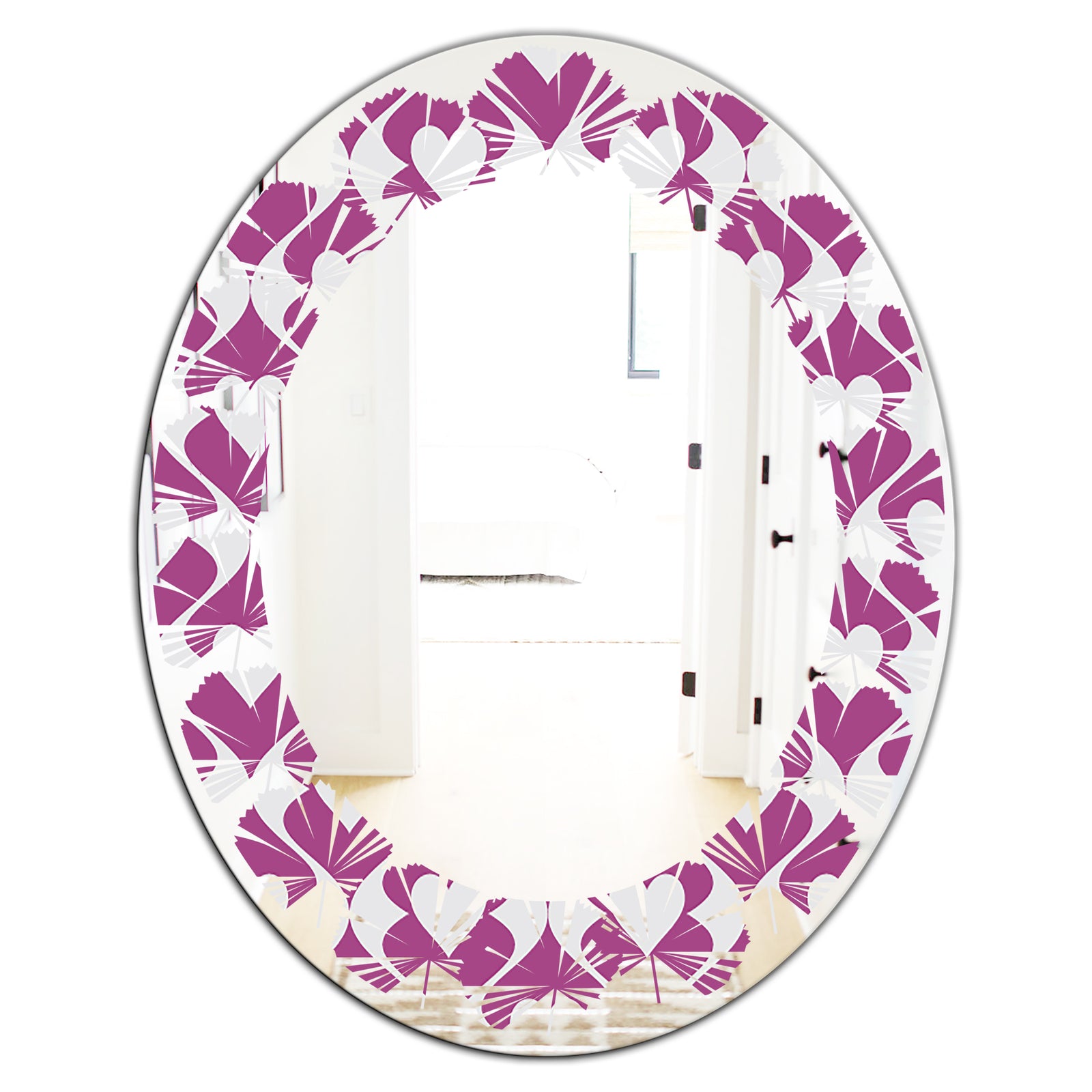 Retro Pattern Abstract Design VIII - Modern Round or Oval Wall Mirror - Leaves