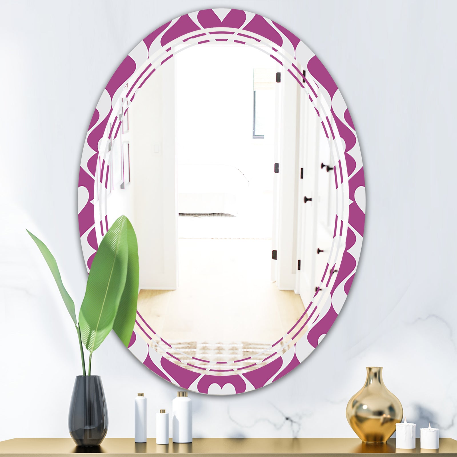 Retro Pattern Abstract Design VIII - Modern Round or Oval Wall Mirror - Triple C