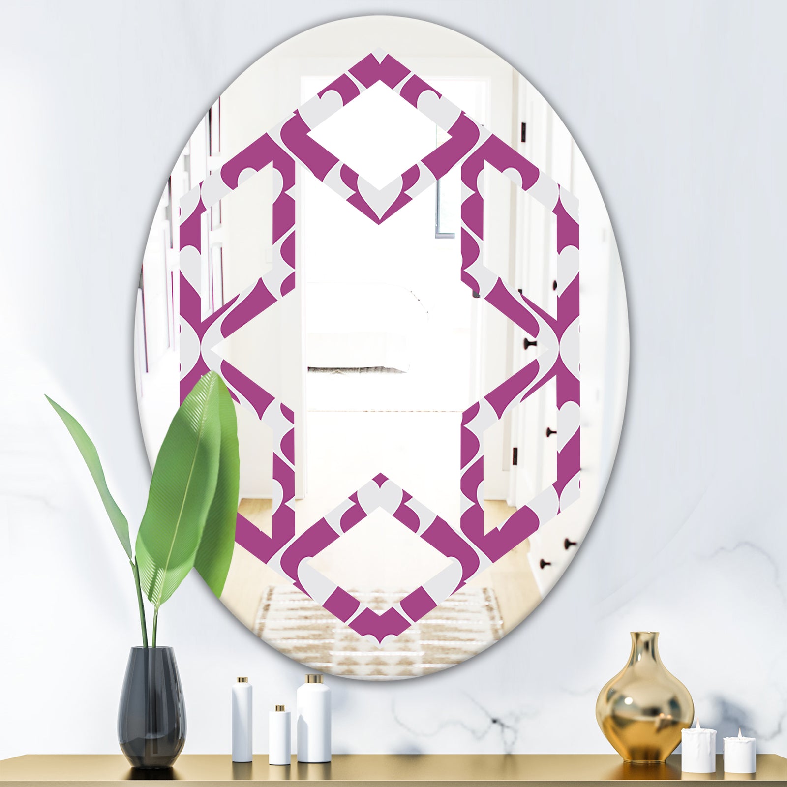 Retro Pattern Abstract Design VIII - Modern Round or Oval Wall Mirror - Hexagon Star