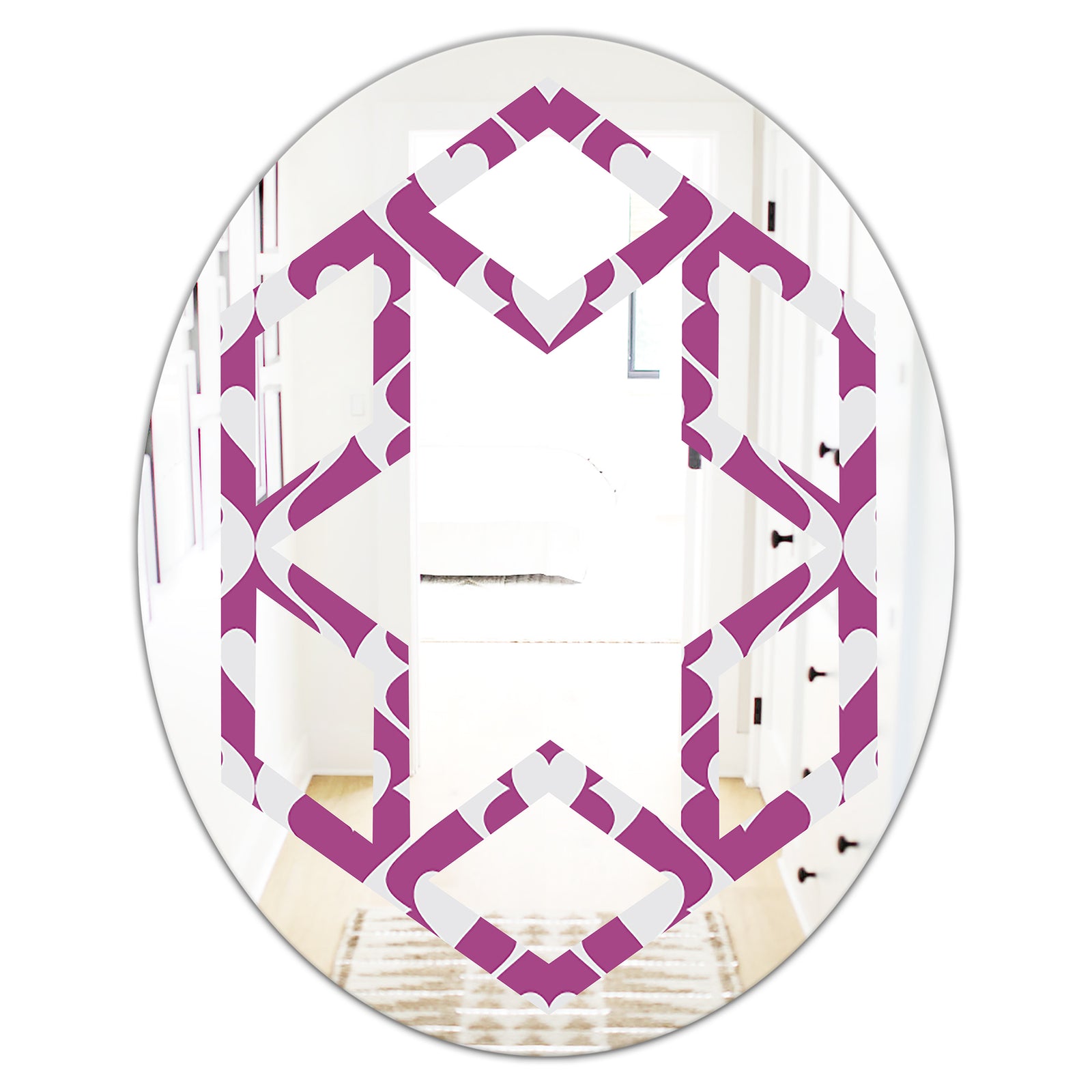 Retro Pattern Abstract Design VIII - Modern Round or Oval Wall Mirror - Hexagon Star