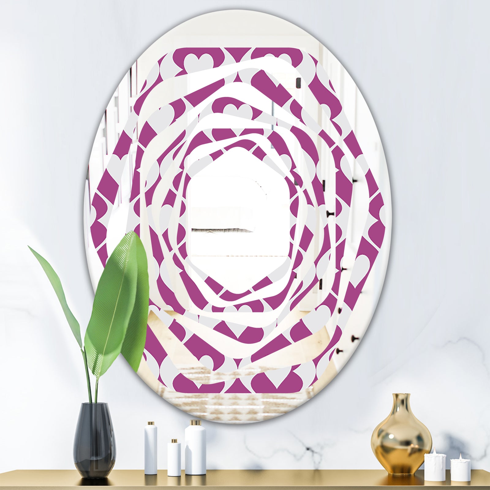 Retro Pattern Abstract Design VIII - Modern Round or Oval Wall Mirror - Whirl