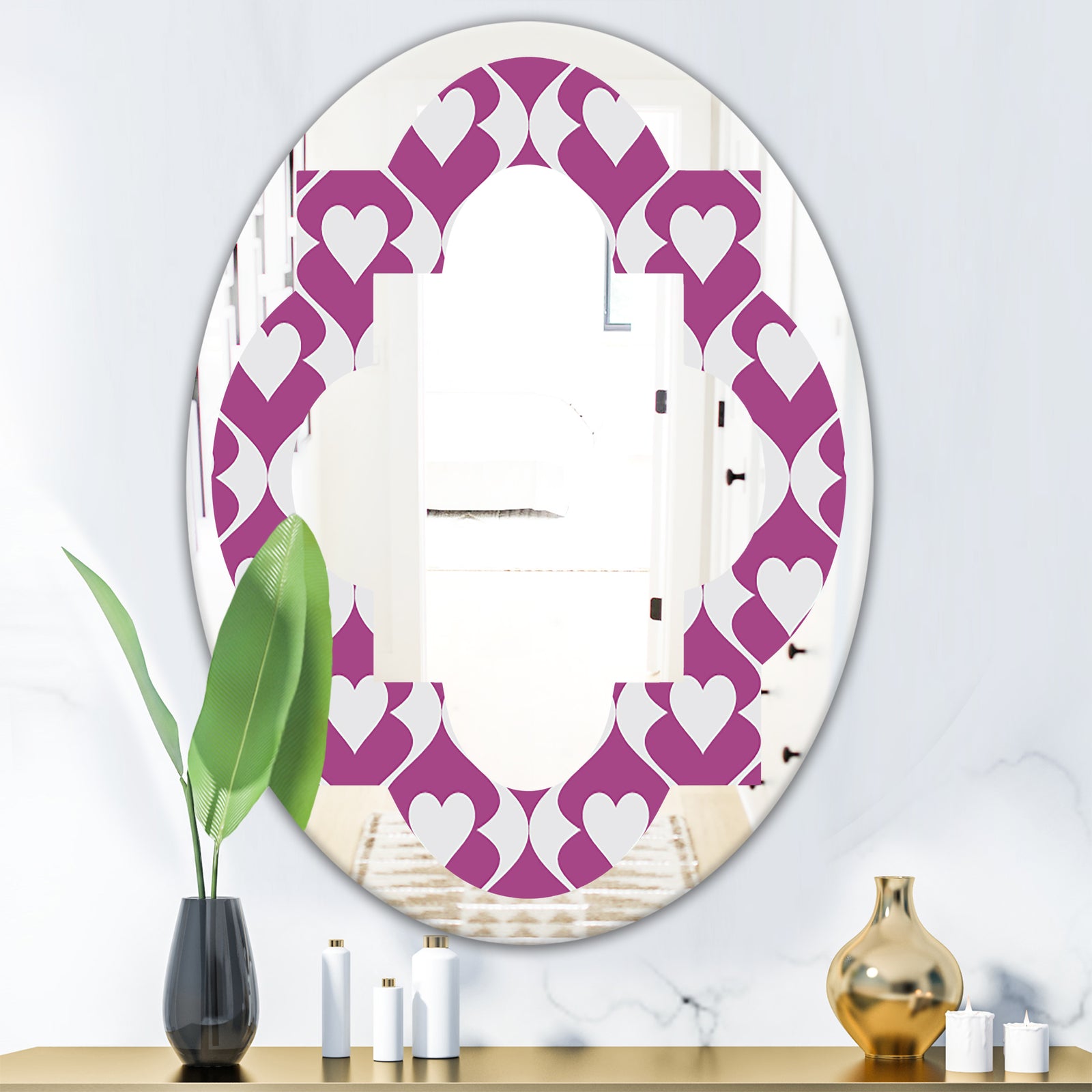 Retro Pattern Abstract Design VIII - Modern Round or Oval Wall Mirror - Quatrefoil