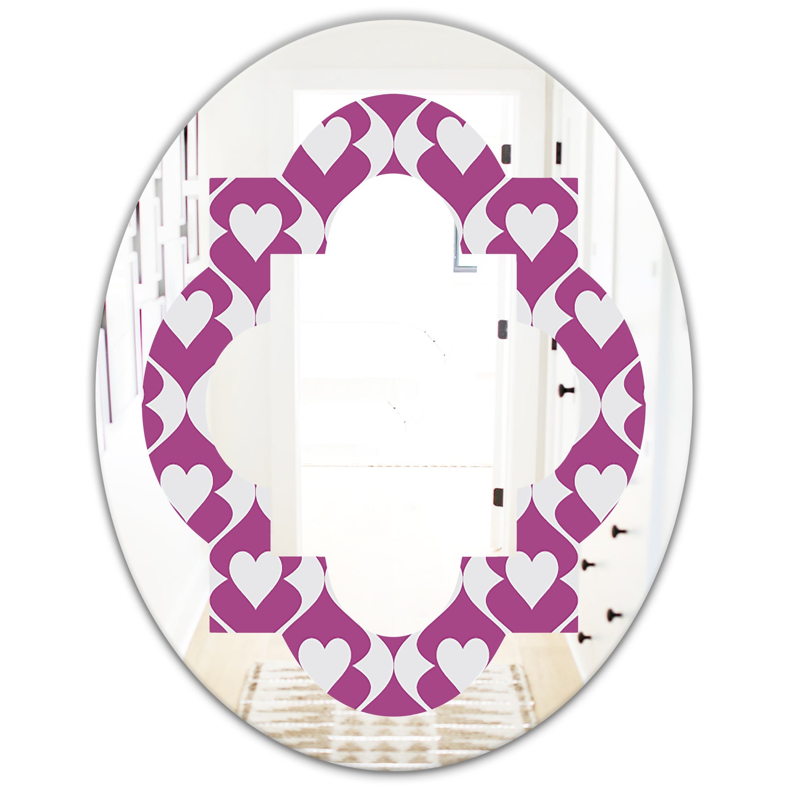 Retro Pattern Abstract Design VIII - Modern Round or Oval Wall Mirror - Quatrefoil