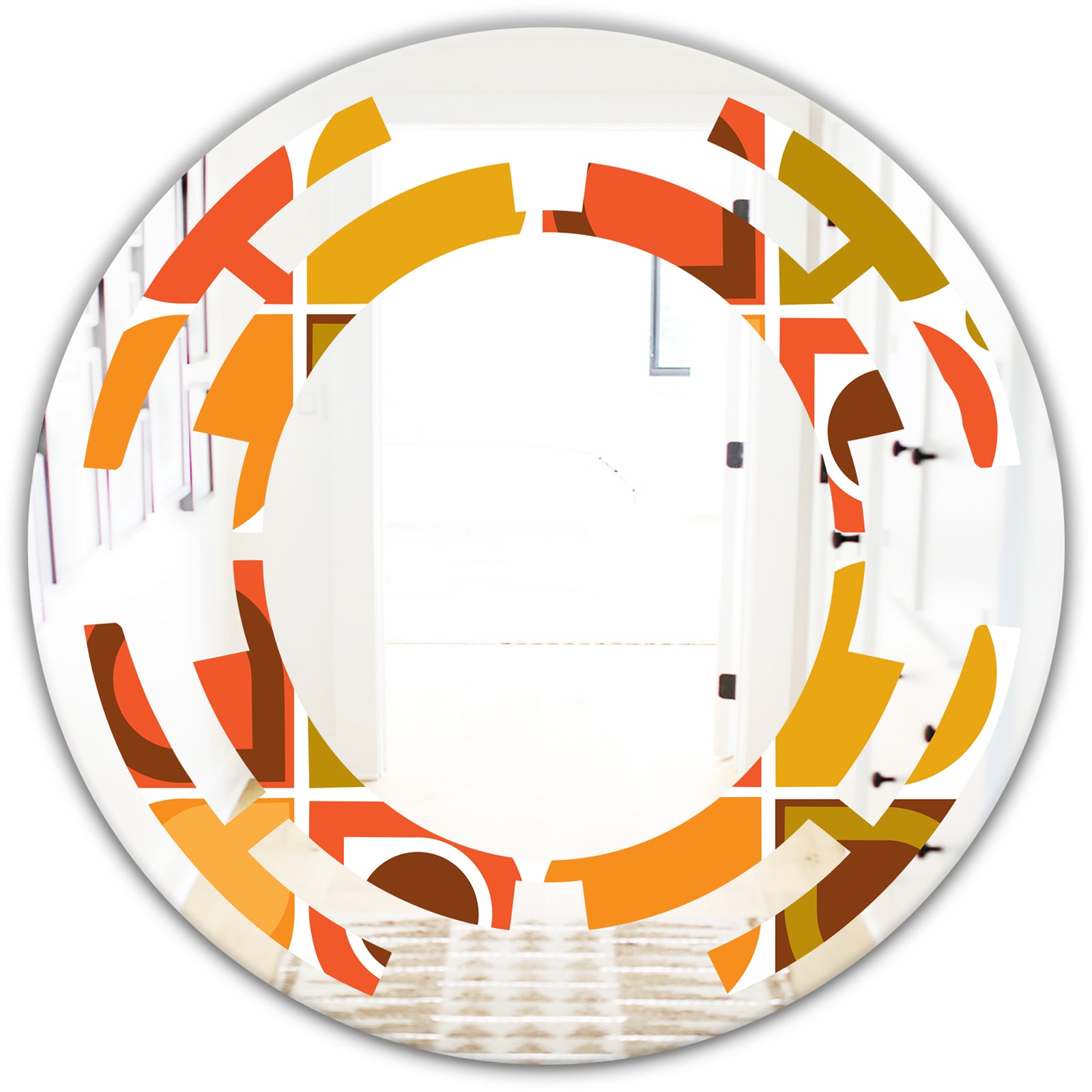 Abstract Retro Geometric Pattern VI - Modern Round or Oval Wall Mirror - Space
