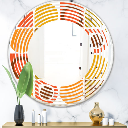 Abstract Retro Geometric Pattern VI - Modern Round or Oval Wall Mirror - Wave