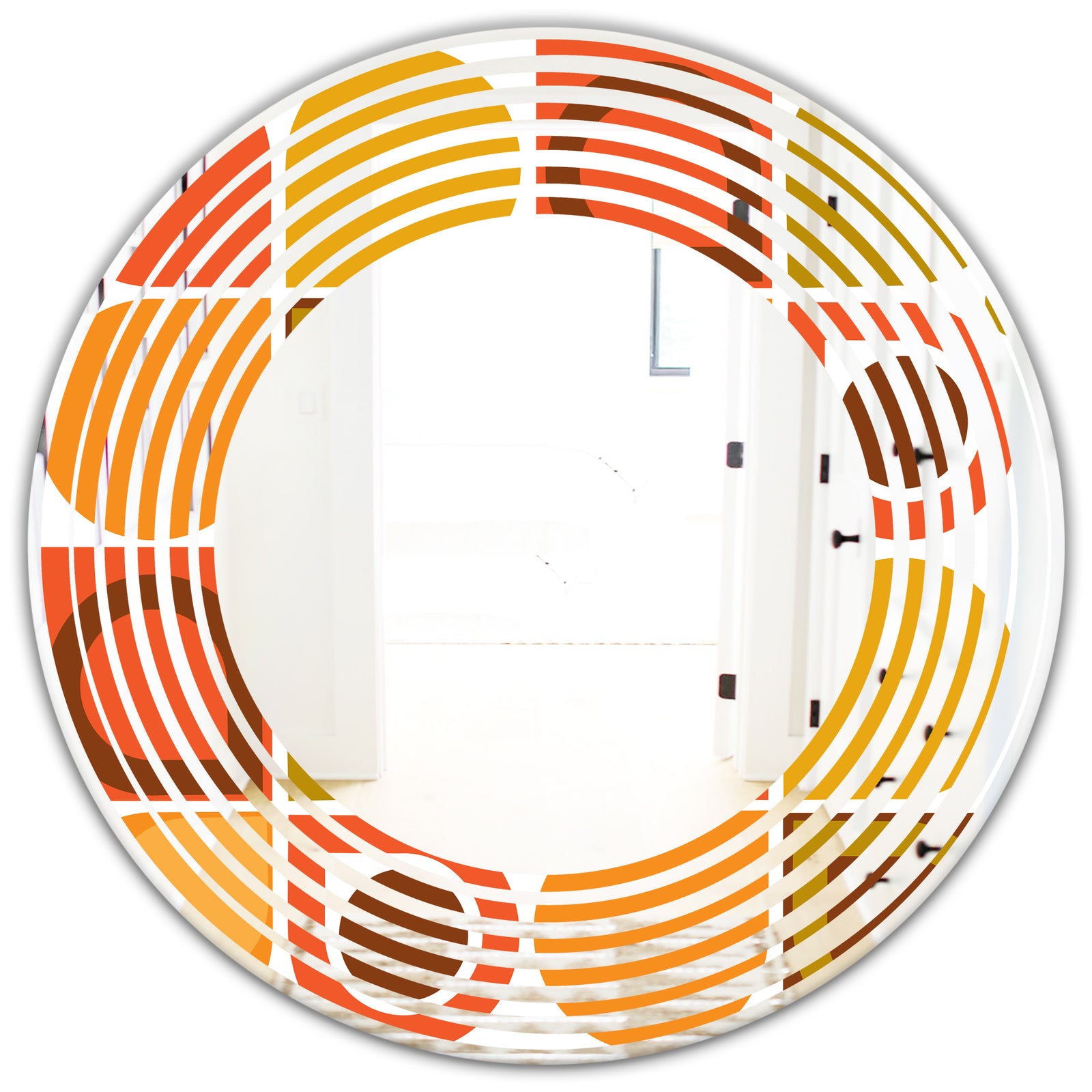 Abstract Retro Geometric Pattern VI - Modern Round or Oval Wall Mirror - Wave