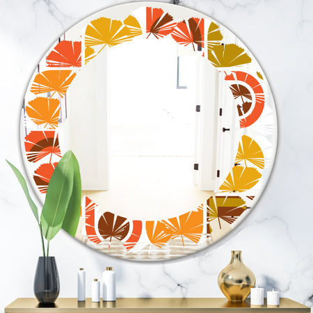 Abstract Retro Geometric Pattern VI - Modern Round or Oval Wall Mirror - Leaves