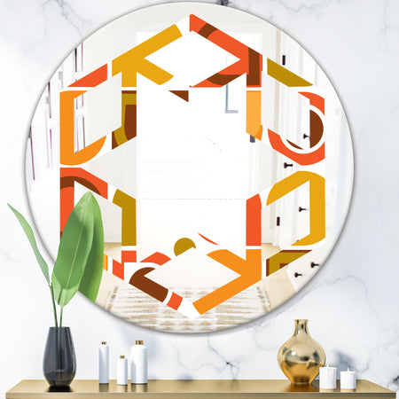 Abstract Retro Geometric Pattern VI - Modern Round or Oval Wall Mirror - Hexagon Star