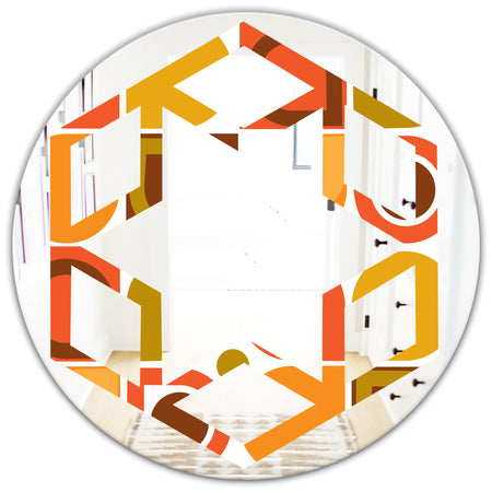 Abstract Retro Geometric Pattern VI - Modern Round or Oval Wall Mirror - Hexagon Star