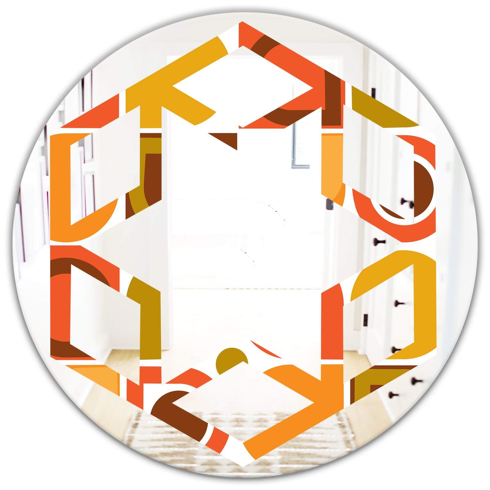 Abstract Retro Geometric Pattern VI - Modern Round or Oval Wall Mirror - Hexagon Star