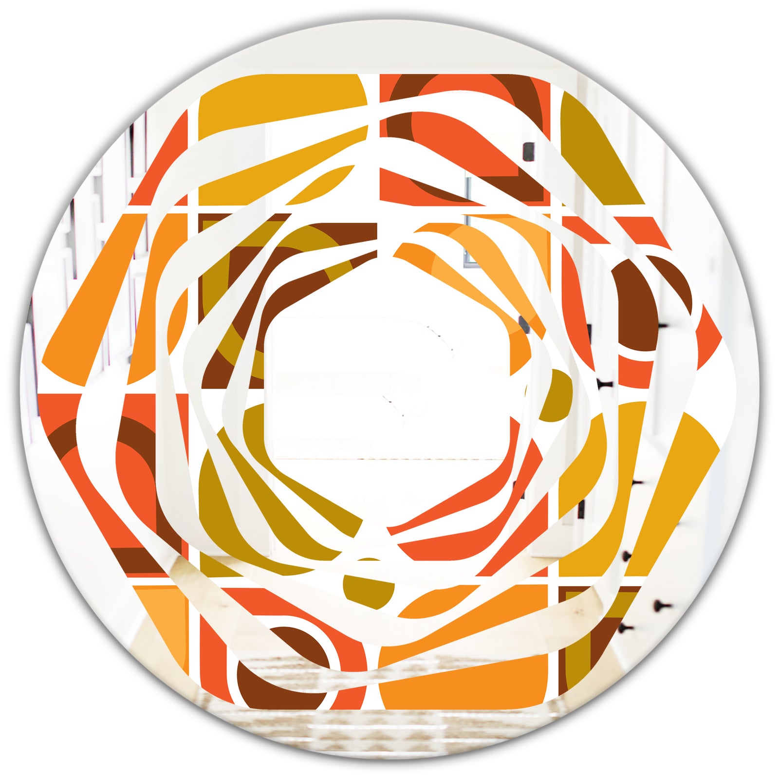 Abstract Retro Geometric Pattern VI - Modern Round or Oval Wall Mirror - Whirl