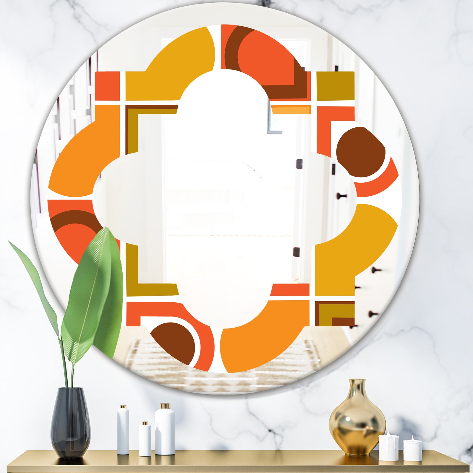 Abstract Retro Geometric Pattern VI - Modern Round or Oval Wall Mirror - Quatrefoil