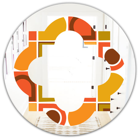 Abstract Retro Geometric Pattern VI - Modern Round or Oval Wall Mirror - Quatrefoil