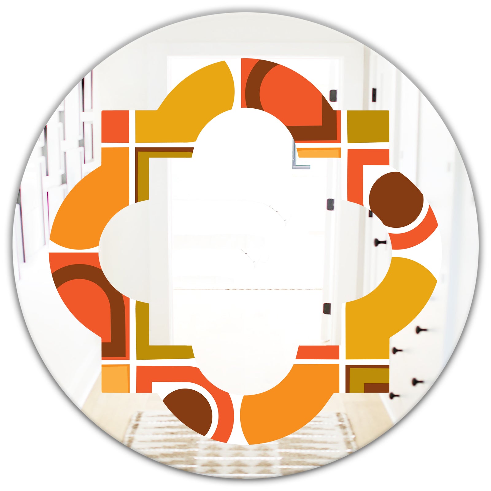 Abstract Retro Geometric Pattern VI - Modern Round or Oval Wall Mirror - Quatrefoil