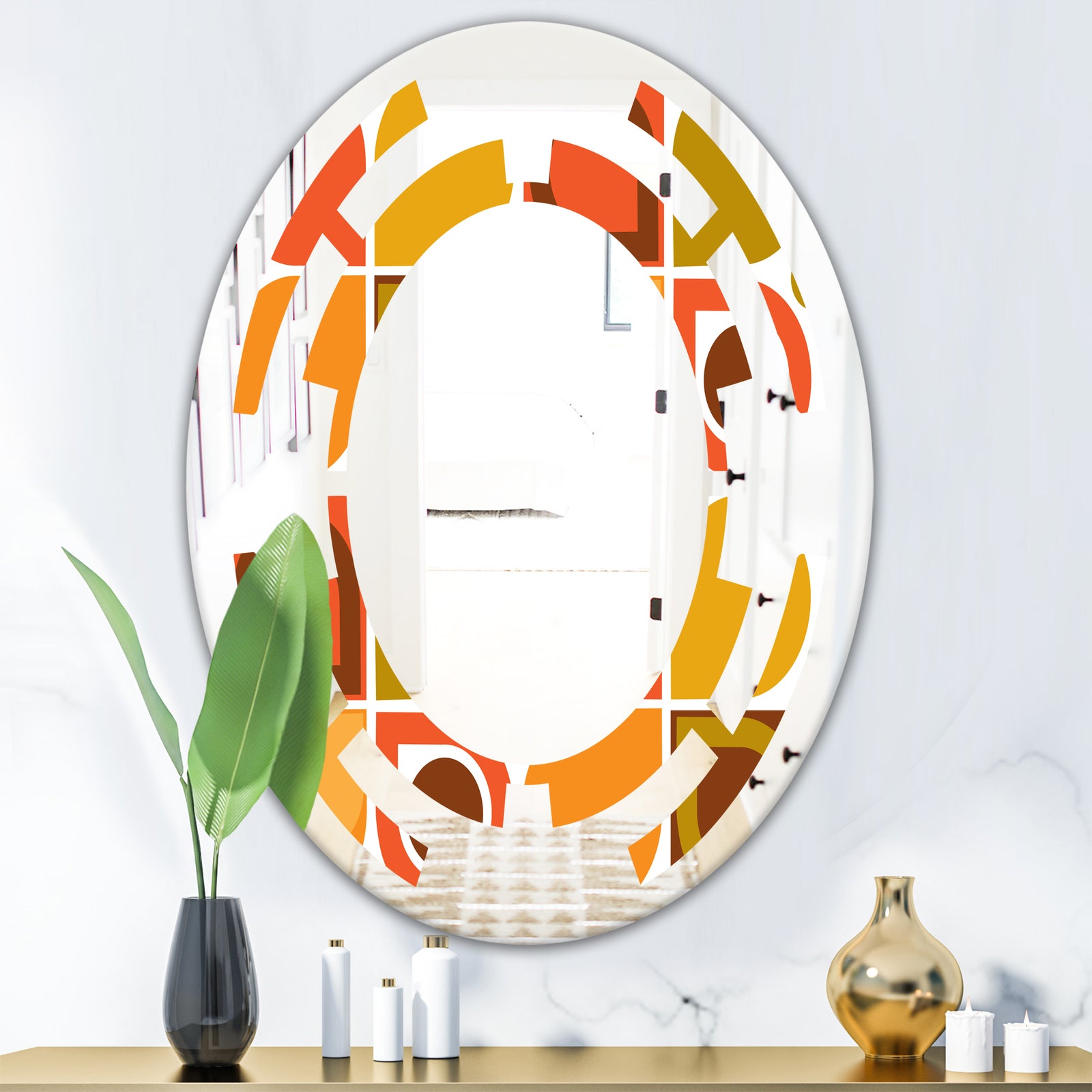 Abstract Retro Geometric Pattern VI - Modern Round or Oval Wall Mirror - Space