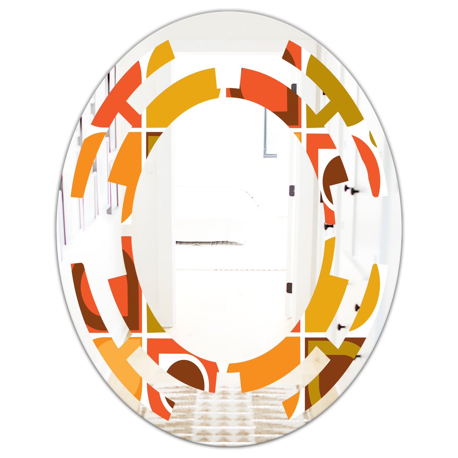 Abstract Retro Geometric Pattern VI - Modern Round or Oval Wall Mirror - Space