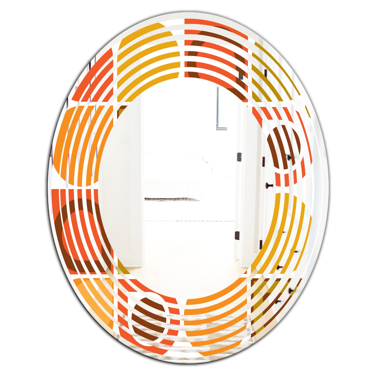 Abstract Retro Geometric Pattern VI - Modern Round or Oval Wall Mirror - Wave