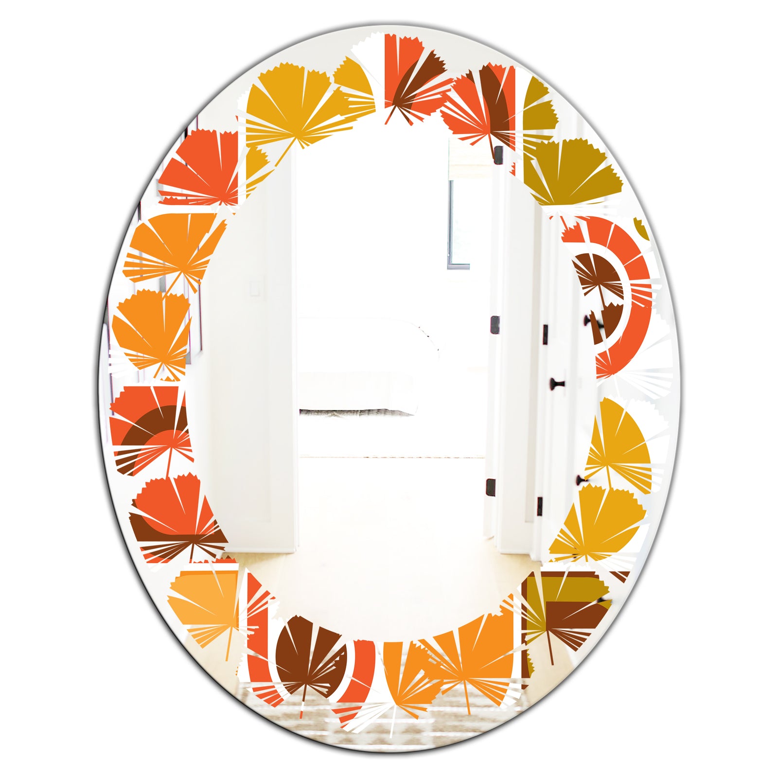 Abstract Retro Geometric Pattern VI - Modern Round or Oval Wall Mirror - Leaves