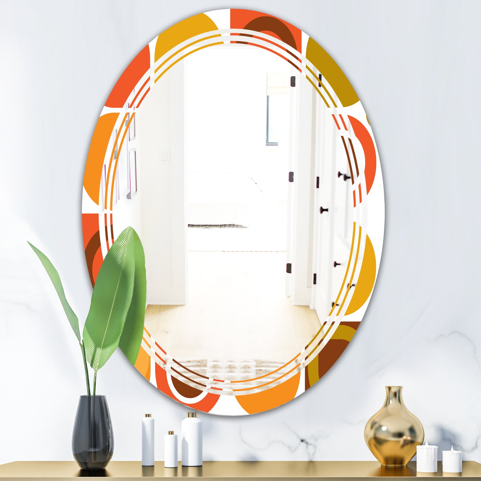 Abstract Retro Geometric Pattern VI - Modern Round or Oval Wall Mirror - Triple C