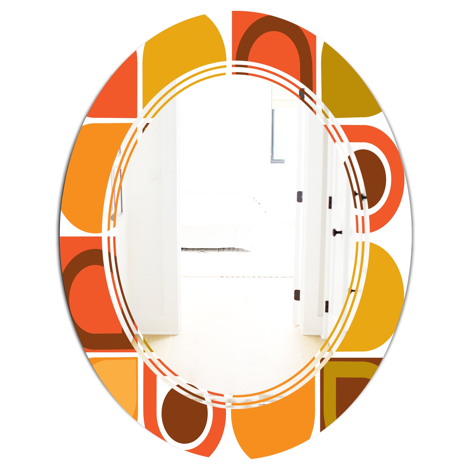 Abstract Retro Geometric Pattern VI - Modern Round or Oval Wall Mirror - Triple C