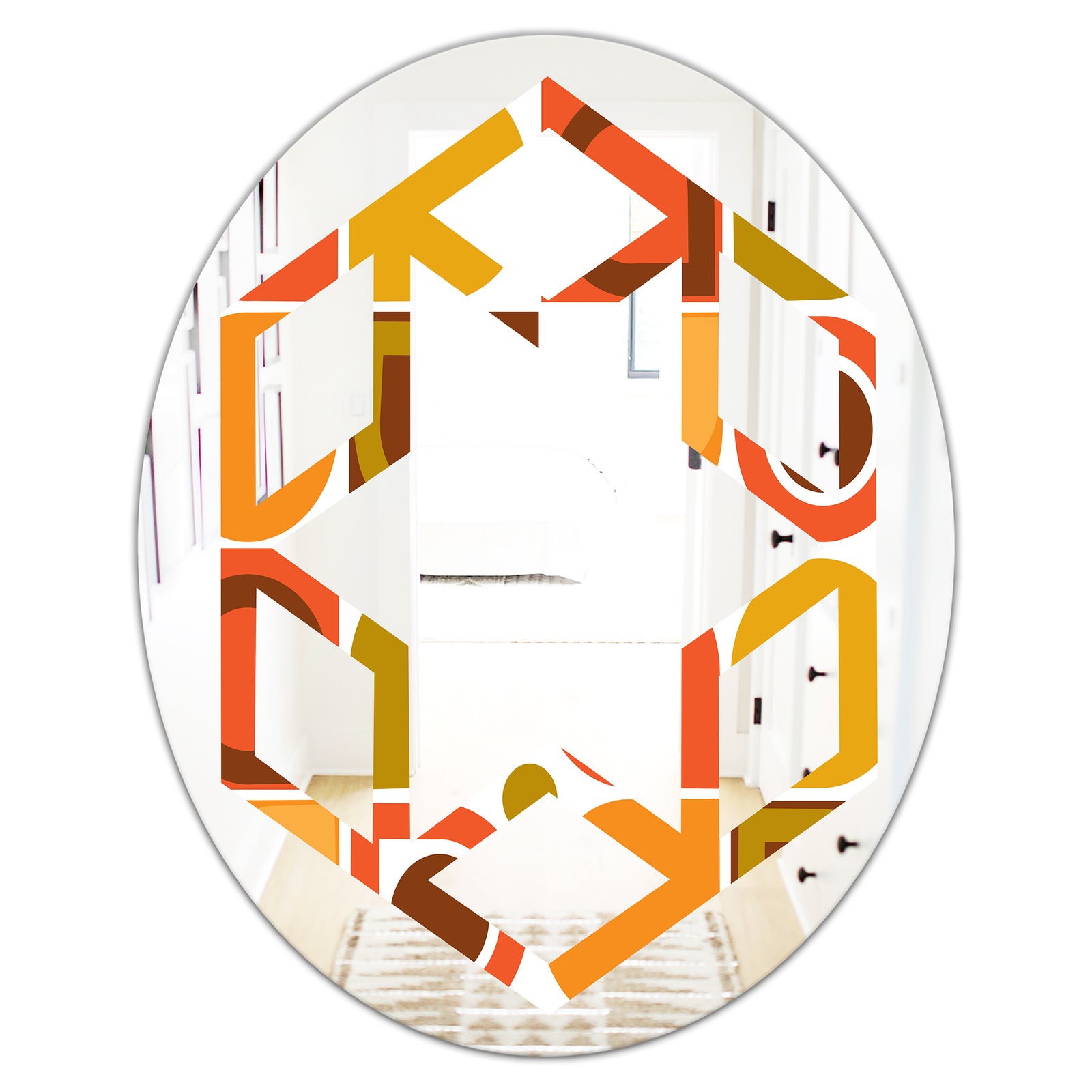 Abstract Retro Geometric Pattern VI - Modern Round or Oval Wall Mirror - Hexagon Star