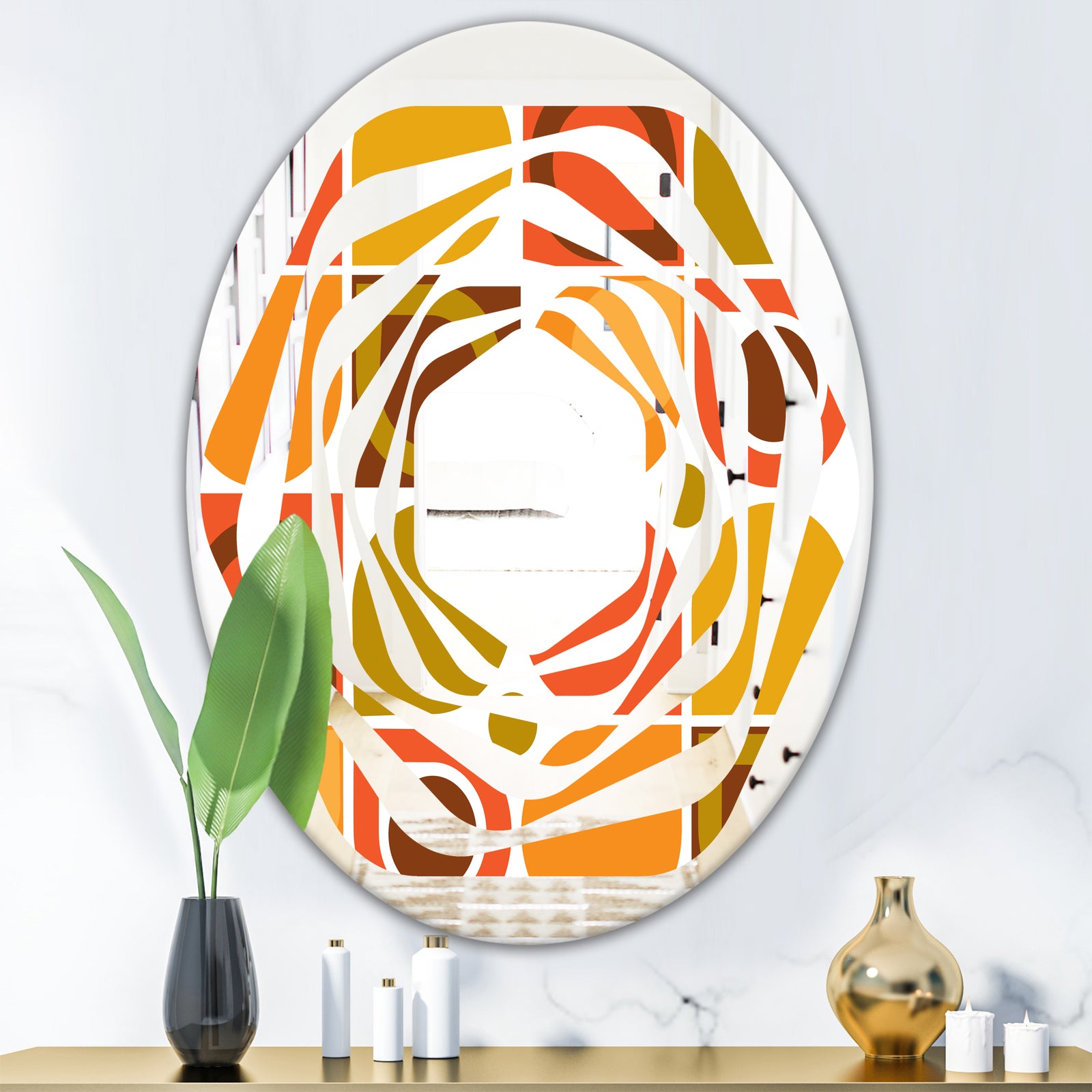 Abstract Retro Geometric Pattern VI - Modern Round or Oval Wall Mirror - Whirl